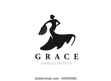 Dancing Woman Logo Fashion Beauty grace design vector template.
Female Salon Jewelry Business Logotype concept icon Negative space style.