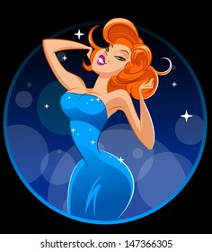 Dancing woman with microphone. Vector illustration isolated on a white background