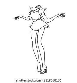 Dancing woman minimalistic one line vector illustration, cumbia art, girl dance