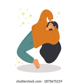 Dancing woman, modern dance, break dance, movement. Flat illustration.