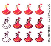 Dancing woman set in red dress with different skin tones. Flat color, cartoon outline and line icon style. Isolated vector illustration collection.