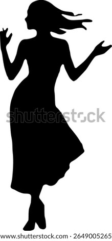 Dancing Woman Silhouette Vector Black Female Dance Clipart on White Background