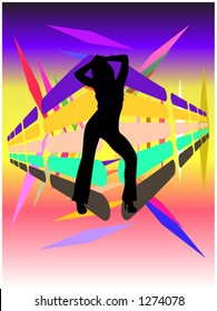 Un vector de silueta de mujer bailarina con un fondo disco fresco