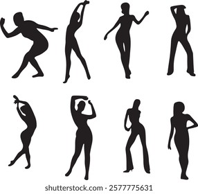 Dancing Woman Silhouette Vector | Elegant Female Dance Poses