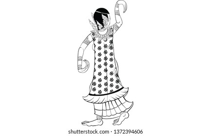 Dancing woman in Thai traditional temple painting, vector