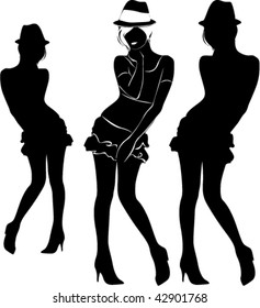  Dancing woman vector black silhouettes on white background