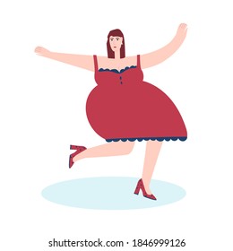 A dancing woman. Vector flat cartoon illustration in white background