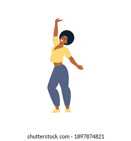 Dancing woman vector illustration. Flat female character - young cheerful woman - dancing and smiling. Celebration, freedom, party, dance concepts. 