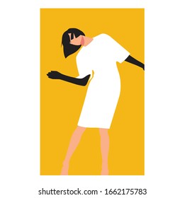 Dancing woman with white dress and black glove