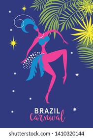 Dancing women,  Carnival festive theam, Festa Junina, Brazilian Carnaval,  night party poster design, colorful bright illustration