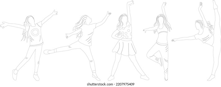 dancing women, dancers sketch ,contour on white background isolated