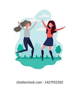 dancing women in landscape of background