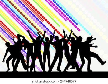 dancing women and men with background