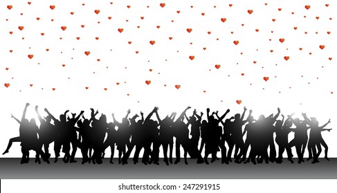 dancing women and men with background
