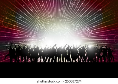 dancing women and men with background