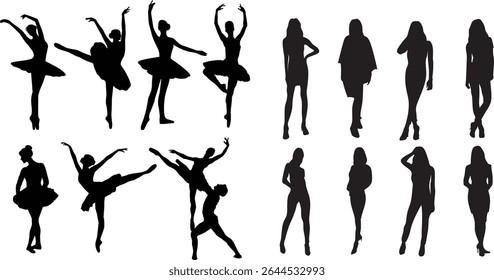 modelo de design de silhueta de mulheres dançantes 
