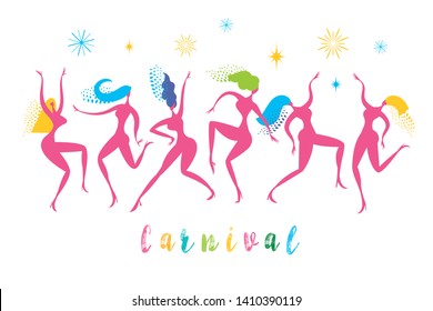 Dancing women, vector illustration on white background, carnival festive theam