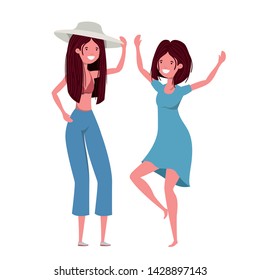 dancing women in white background