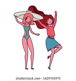 dancing women in white background