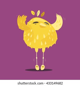 Dancing yellow bird. Cute cartoon birdie. Ornithologist