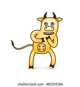 Dancing yellow cartoon cow. Vector clip art illustration.  Sketch of a series of drawings.