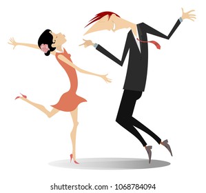 Dancing young couple illustration isolated. Romantic dancing young man and woman isolated on white illustration vector
