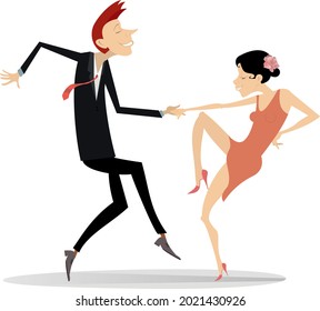 Dancing young couple illustration. 
Romantic dancing man and woman isolated on white
