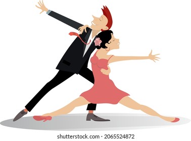 Tanzende junge Paar Illustration. 
Romantischer Tanzmann und -frau einzeln auf Weiß

