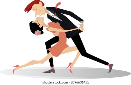 Tanzende junge Paar Illustration. 
Romantischer Tanzmann und -frau einzeln auf Weiß
