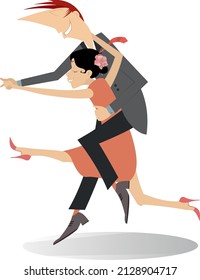Tanzende junge Paar Illustration. 
Romantischer Tanzmann und -frau einzeln auf Weiß
