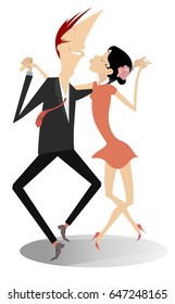 Dancing young couple isolated. Romantic dancing man and woman
