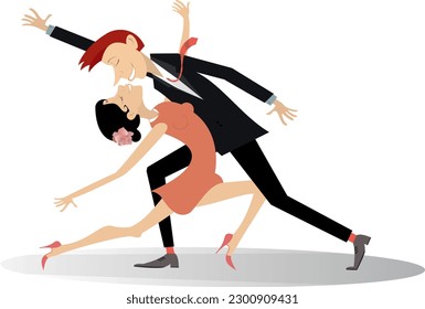 Tanzendes junges Paar. 
Romantischer tanzender Mann und Frau. Illustration auf weißem Hintergrund
