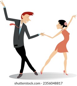 Tanzendes junges Paar. 
Romantischer tanzender Mann und Frau. Illustration auf weißem Hintergrund
