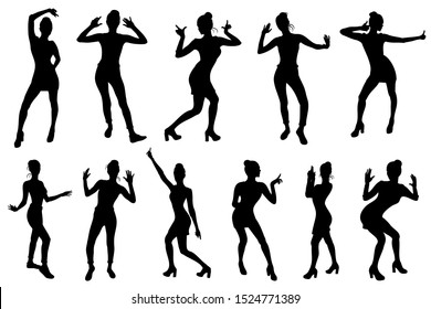 Dancing young girl  set vector silhouettes 