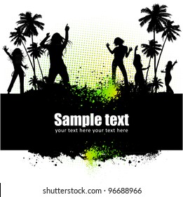 Dancing young people summer vector background text card