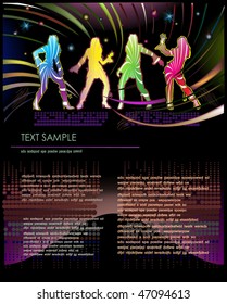 Dancing young woman background. Web page template