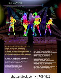Dancing young woman background. Web page template
