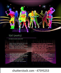 Dancing young woman background. Web page template
