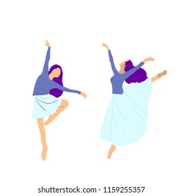  Dancing Young Woman, choreography, modern dance. Vector illuctration, isolated on white background