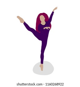  Dancing Young Woman, choreography, modern dance. Vector illuctration, isolated on white background