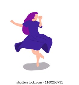  Dancing Young Woman, choreography, modern dance. Vector illuctration, isolated on white background