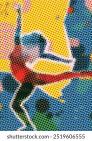 Dancing young woman with colorful background. Dancing studio poster