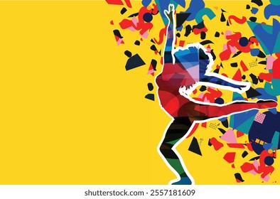 Dancing young woman with colorful background. Dancing studio poster	