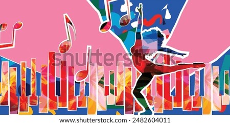Dancing young woman with colorful background. Dancing studio poster