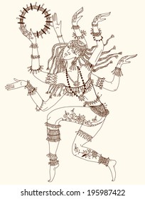 Dancing-armed goddess. Freehand drawing.