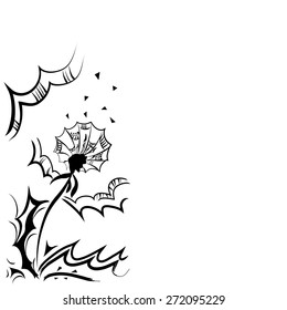 Dandelion abstract graphic vector illustration isolated on white background with space for text, vintage romantic style for greeting card, package cosmetic, page magazine, web site, wedding invitation