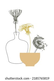 Dandelion Abstract Hand Painted Illustrations for Wall Decoration, Postcard, Social Media Banner, Brochure Cover Design Background. Modern Abstract Painting Artwork. Vector Pattern