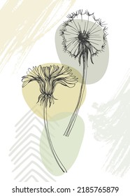 Dandelion Abstract Hand Painted Illustrations for Wall Decoration, Postcard, Social Media Banner, Brochure Cover Design Background. Modern Abstract Painting Artwork. Vector Pattern