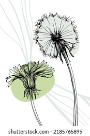 Dandelion Abstract Hand Painted Illustrations for Wall Decoration, Postcard, Social Media Banner, Brochure Cover Design Background. Modern Abstract Painting Artwork. Vector Pattern