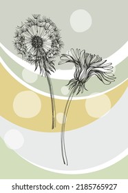 Dandelion Abstract Hand Painted Illustrations for Wall Decoration, Postcard, Social Media Banner, Brochure Cover Design Background. Modern Abstract Painting Artwork. Vector Pattern